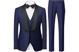 KUDORO Costume Homme 3 Pièces Slim Fit Mariage Business Smoking d'affaires à Un Bouton pour Fête Bal Blazer Veste et Pantalon Gilet