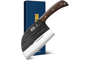 HOSHANHO 6.5 Inch Serbian Chef Knife, High Carbon Steel Meat Cleaver Knife for Meat Cutting, Handmade Forged Heavy Duty Butcher Knives with Full Tang for Home & Camping & BBQ Gift for Men