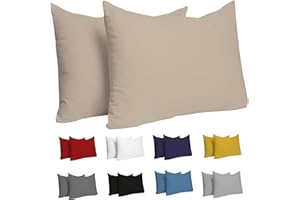 Dreamzie Federa Cuscino (Set di 2) - Beige Cotone - Per i Cuscini 50 x 70 cm - 100% Jersey di Cotone - Federa da Cuscino - Copri Cuscino per Letto - Fodera Protezione per Cuscino