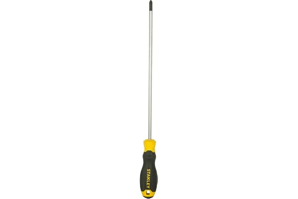 STANLEY STMT60813-8 Cushion Grip Phillips Screwdriver - PH2 x 250mm, Magnetic Tips for Easy Pick-Up & Screw Locator, Made of Chrome Vanadium Steel, Bi-Material (PP+TPR) Handle, Black and Yellow