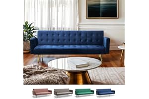 Produce Shop Divano Letto Moderno clic clac 3 posti in Velluto Gambe Dorate Caullae - Blu