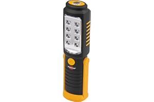 Brennenstuhl LED Taschenlampe mit Batterie/SMD LED Handleuchte mit 250+100lm (Werkstattlampe mit max. 10h Leuchtdauer, drehbarer Haken und Magnet)