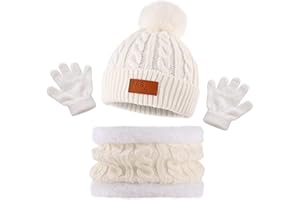 Bekecidi Conjunto de Bufanda Gorro y Guantes, Caliente Sombrero de Punto Beanie Gorros Térmico con Bufanda Guantes Forro Polar Set Accesorios de Invierno para Niña y Niños 1-5 Años