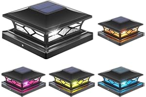 enjoydeal Solar Post Lights,RGB & White Light & Warm White Color Fence Post Solar Light,Waterproof Fence Post Cap Lamp 4x4 6x6 Wooden &4X4 5X5 Vinyl Posts Patio Deck Stair Yard Decor (Black,4)