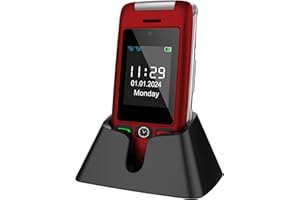 artfone C10 Red,with Charging Dock,2G Dual SIM Dual LCD Unlocked Flip Phone for Seniors with Large Colour Display, Big Buttons and Emergency SOS Button (UK and Irish Version)