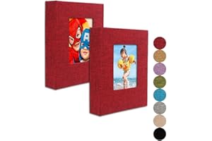 GPIRAL Fotoalbum Klein 10x15 – Klare Seiten, Leinen Cover mit Frontfenster, 2 Pack, Jedes Kleine Album fasst 52 Fotos, Kleines Brag Book Fotoalbum für 10x15 Bilder, Rot Stoff