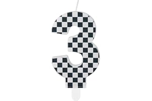 MCISKIN Racing Cars Birthday Candles With Black and White Stripes, Themed Party Decorations, Number 3 Cake Topper for Girls Boys 3rd Birthday Party Supplies