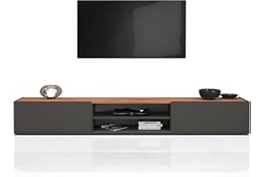 WHOUS Mobile Porta TV GARDA per Soggiorno con 2 Ante a Ribalta e 1 Ripiano Centrale, Mobile Tv per Salotto in Legno, 210x35x30 cm, Antracite Opaco e Rovere