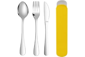 ABOHU Set Posate da 3 Pezzi con Coltello Forchetta Cucchiaio, Posate in Acciaio Inox per la Cucina, Set di Posate da Viaggio Portatile con Borsa Portaoggetti, Finitura Lucida Lavabili in
