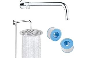 CHENKEE Brazo de Ducha Inoxidable - Extensión con Soporte Cobre, Cromado 31CM, 2 Rollos PTFE (Plata)