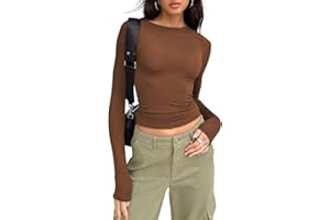 TOMATOFRYDAN Damen Langarmshirt Slim Fit Y2K Oberteile Langarm Cropped Tee Shirt Rundhals Tunika Top Basic Crop Top Casual Streetwear Sweatshirts