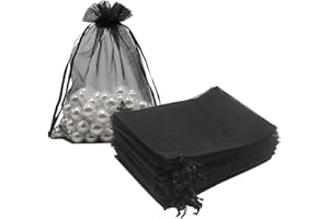 HRX Package Black Organza Favour Bags 13x18cm 100pcs, Mesh Candy Bags Jewelry Pouches Drawstring Empty Sachet for Present Wedding Giveaways