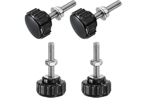 sourcing map 4 Sets Knurled Knobs Thumb Screws with Nuts Washers, Metric M4 x 20mm Male Thread 18mm Plastic Head, 304 Stainless Steel Stud Hand Knobs Clamping Thumbscrews Handles, Black