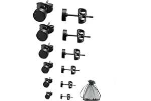 SwirlColor Zestaw czarnych okrągłych kolczyków na sztyfcie, zestaw dla kobiet i mężczyzn, 3 mm - 8 mm, 6 par