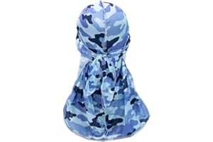 Treer Cappello Turbante Seta Durag per Uomo Donna Regolabile Turbante Cappello Camouflage Cappellino da Pirata con Coda Lunga Morbida Moda Hip-Hop Berretto