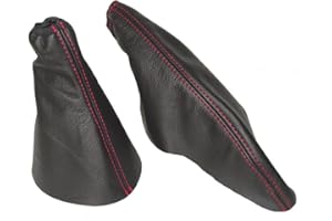 The Tuning-Shop Ltd Gear & Handbrake Gaiter Black Leather Red Stitching