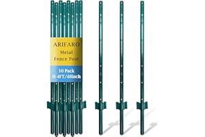 ARIFARO Metal Fence Posts 121cm / 4ft, Pack of 10, Sturdy Duty No Digging Garden U Post for Wire Fencing Steel Poles for Yard, Outdoor Wire