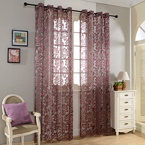 Top Finel Window Net Voile Curtain Panel Geometric Pattern,Grommets,Single Panel (90