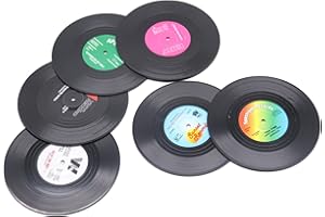 WHSCWP 6 Pcs Black Retro CD Record Coasters