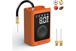 ETENWOLF Electric Ball Pump Inflation & Deflation 0.14-1.17 Bar, Football Pump with Precise Pressure Gauge, Rechargeable Air Pump for Balls, Soccer Ball Air Pump with 2 Needle