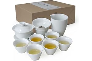 YXHUPOT Gaiwan Teacup Chinese Gongfu Tea Set High White Porcelain Ceramic Gift Box (douli cup)