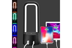 ALACOO RGB Night Light,3 Way Dimmable Touch Bedside Table Lamp with 1 USB Charging Ports & 1 Type C Port,LED RGB Light for Bedroom/Living Room,Light for Kids Adults,Eye Protection Lamp【Free Replacement】