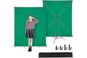 Heorryn Zielony ekran ze stojakiem, 1,5 x 2 m, zielony ekran z regulowanym tłem do fotografii, streamingu, gier, Chroma Key