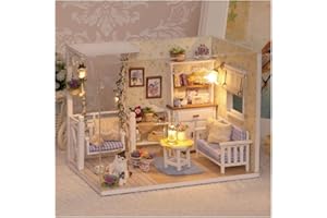 Fashion Yo Pink Wooden Dollhouse with Furniture Kit DIY Miniature Creative House 3D Puzzle Building Model Doll House Toy for Girls and Women with Dust Proof box (Blue Cat)