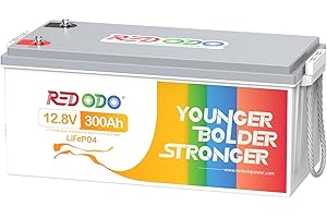 Redodo 12V 300Ah Batterie Lithium,LiFePO4 Batterie BMS 200A Intégré,Puissance de Sortie Max. 2560W,Certifié UL&FCC Parfaite pour Systèmes Solaires Domestiques Hors Réseau,Véhicules Récréatifs