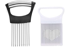 NXPWRC 2 Pieces Onion Slicing Holder, Vegetable Slicing Holder, Fruit Slicing Holder, Kitchen Slicing Tool, Stainless Steel Slicer