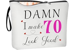 CoCoCherry 70th Birthday Gifts for Women, 70th Birthday Gift Ideas, 70 Year Old Birthday Gifts Cosmetic Bags, 70th Birthday Gift Perfect Ideas for Mom, Wife, Bestie, Best Friends, Sister(White)