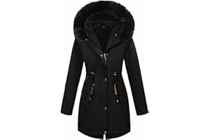 CMTOP Blouson Femme Hiver Polaire Chaude éPais Veste Imperméable Coupe-Vent Mi-Long Manteau à Capuche Peluche Thermique Manteaux Slim Fit Elegant Parka Outerwear avec Poches, Zippé