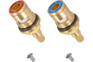 MOONSING Ceramiczna głowica tarczowa 1/2" wkłady ceramiczne z mieszaczem kranu, uniwersalne zawory zamienne z mosiądzu ćwierć obrotu do kuchni łazienki (1 niebieski i 1 czerwony)