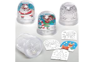 Baker Ross AX490 weihnachtliche Schneekugel-Kits zum Anmalen, 4 Stück, basteln Sie Ihre eigenen festlichen Kunst- und Bastelarbeiten für Weihnachtsaktivitäten