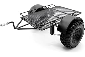 Ezweiji Remorque RC 1/10, trémie de remorque de voiture RC en métal noir avec deux pneus, kit en métal robuste pour Axial SCX10 D90 TRX4 1/10 pièces de bricolage