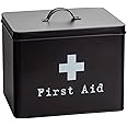 Harbour Housewares Industrial First Aid Box - Vintage Style 2-Tier Steel Medicine Storage Organiser - Black