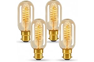 HUIBONA 4 Pack Vintage Light Bulbs,Dimmable Bayonet B22 Edison Bulb Incandescent Light Bulb,40W Warm White Light 2000K,Antique/Retro Amber Glass Lamp,Decorative Filament Bulb T45 Tube Shaped