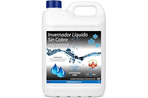 INVERNADOR LÍQUIDO SIN Cobre 5 litros Piscinas de Obra, Poliester/Liner y Salinas - Desinfectante y Algicida para el Tratamiento de Piscinas en Invierno