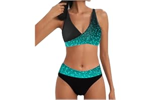 Allegorly Damen Bikini Set Triangel Breites Unterbrustband Bademode Zweiteiliger Badeanzug Wickeloptik Lace Up Bikini Bademode V Ausschnitt Blumenmuster Zweiteiliger Badeanzug Swimsuit