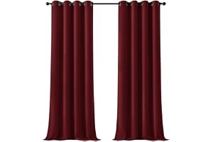 Deconovo Mörkläggningsgardiner, termogardiner med veckband, 245 x 140 cm (längd x bredd), röd, set om 2