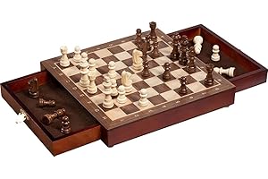 GOKI Magnetisches Schachspiel mit Schubladen: 25 x 25 x 3,3 cm,Holz,Feldgröße 2,7x2,7cm, 32 Figuren