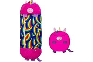 YLJYST Grand Sac de Couchage Heureux pour Enfants, Sac de Couchage 2 en 1 Animal de Dessin animé 2 en 1 de 180 x 63 cm, oreillers de Sac de Couchage Doux et Confortables