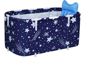 SINBIDE Baignoire pliable pour adultes et enfants Baignoire familiale portable avec coussin, dossier, pompe à pied, housse isolante, sac de bain et 2 tubes de drainage, 125x55x54CM