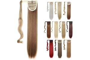 Silk-co Straight Pony Tail Hairpiece Clip in Hair Extensions 23" Wrap Around Ponytail Highlights Long for Women (Light Brown&Blond)