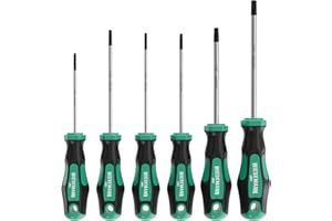 Lot 6 pcs. tournevis TX pour vis Torx avec pointe ENSURE en acier Q-50 de WIESEMANN 1893 I T10, T15, T20, T25, T30, T40 I Avec pointe magnétique I 81147