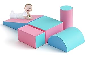 Lischwert Kinder Schaumstoff bausteine 5 Grossbausteine Schaumstoffbausteine Bauklötze Riesenbausteine Schloss-Set,Rosa Blau