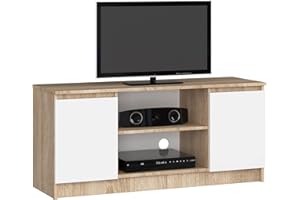 AKORD | Mobile per TV in Legno K 120 | Mobiletto Porta Televisione Soggiorno | un ripiano aperto | 2 Ripiani con Ante a Sinistra e a Destra | 55 x 120 x 40 cm | Peso 30kg | Rovere di Sonoma/Bianco