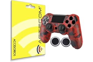 ACTECOM® Funda de Silicona Compatible con Mando Sony PlayStation 4 PS4 Camuflaje Carcasa Cubierta Anti Caídas Golpes Goma Flexible + Grip de Regalos (Rojo)