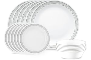 Corelle 18-Piece Dinner Set, Mystic Grey, Service for 6, Chip Resistant Dinnerware, Includes 26cm Dinner Plates, 17cm Salad/Side Plates and 530ml Soup/Cereal Bowls