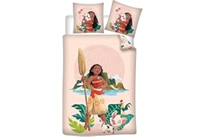 AYMAX Parure de Lit Vaiana pour Enfant, Polycoton, Housse de Couette 140x200 cm + Taie d'oreiller 65x65 cm, Réversible